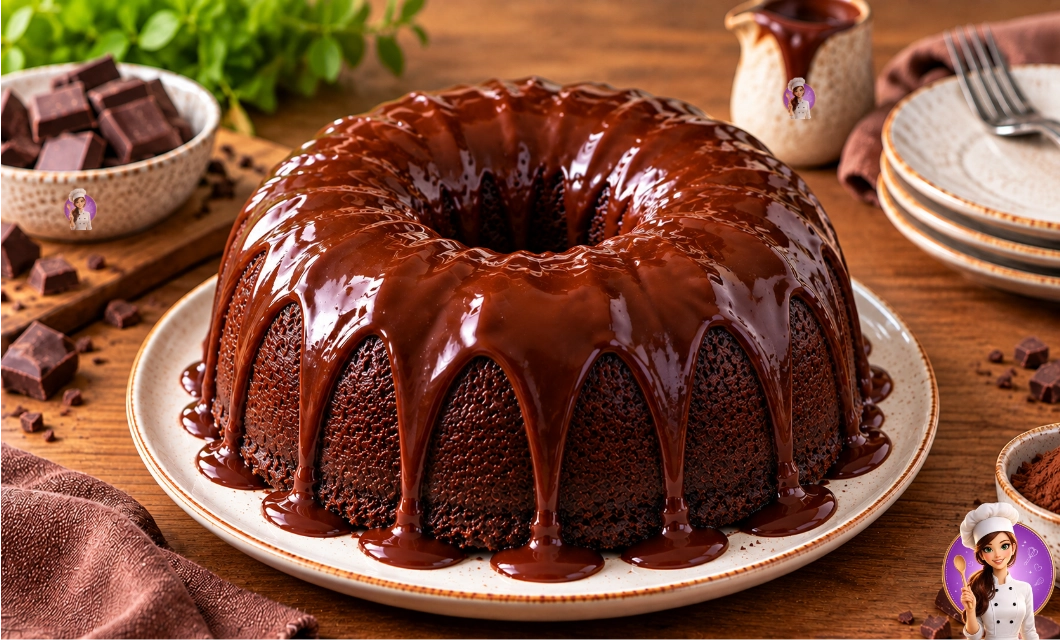 Bolo de chocolate de microondas inteiro com cobertura cremosa de chocolate