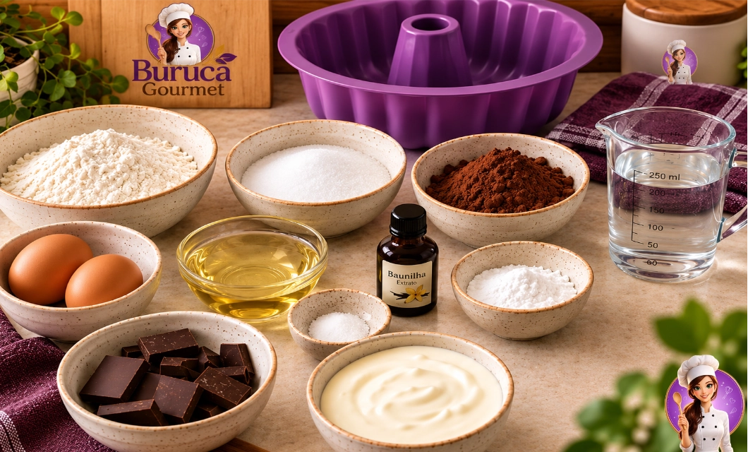 Ingredientes para bolo de chocolate de microondas