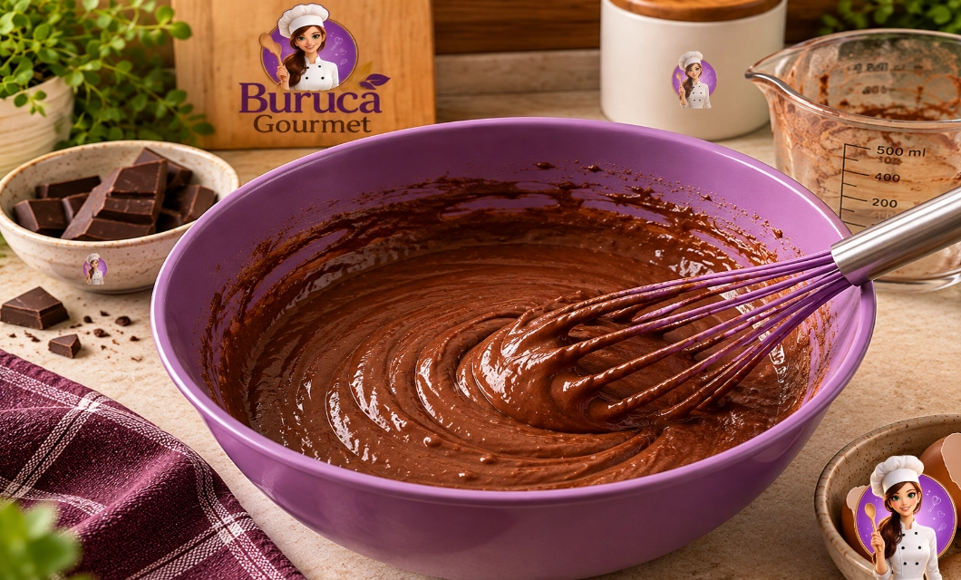 Massa de bolo de chocolate de microondas pronta na tigela