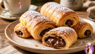 Rolinhos de Massa Folhada com Chocolate dourados e crocantes com recheio de chocolate