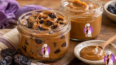 Doce de leite caseiro com ameixas e doce de leite tradicional em potes de vidro
