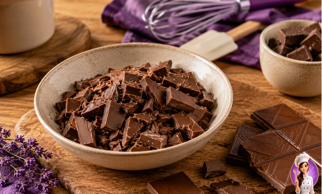 Chocolate ao leite picado para preparar ovos de chocolate recheados