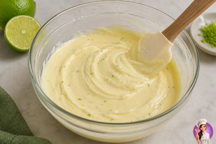 Creme de limão sendo misturado em tigela de vidro