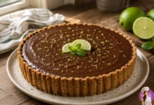 Torta trufada de chocolate e limão com cobertura de ganache e raspas de limão