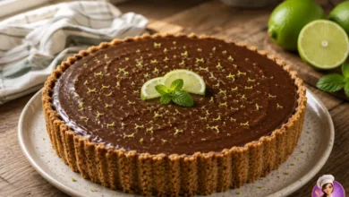 Torta trufada de chocolate e limão com cobertura de ganache e raspas de limão