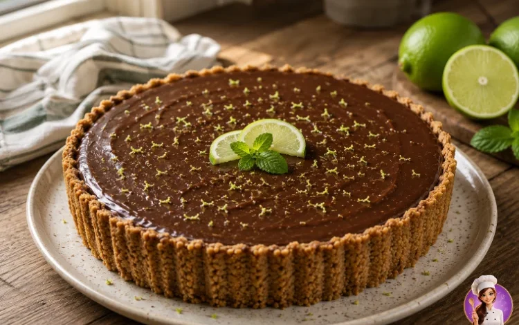 Torta trufada de chocolate e limão com cobertura de ganache e raspas de limão