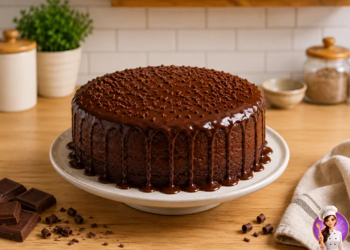 Bolo de chocolate fofinho e fácil com calda de chocolate