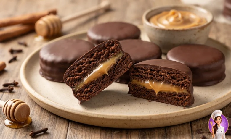Pão de mel econômico recheado com doce de leite e coberto com chocolate