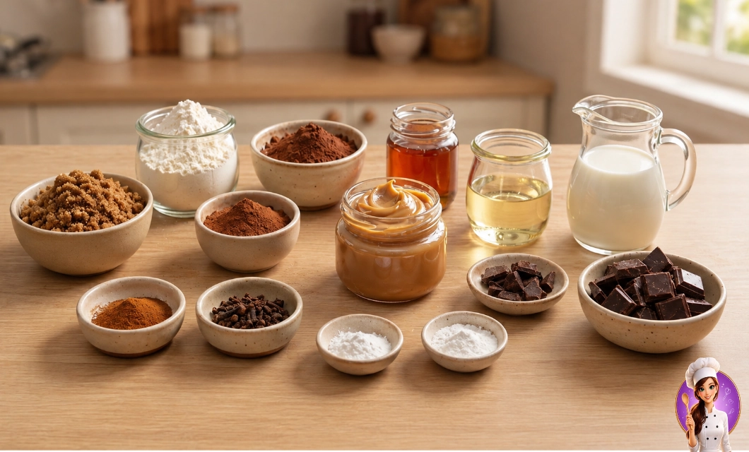 Ingredientes para preparar pão de mel econômico com doce de leite e chocolate