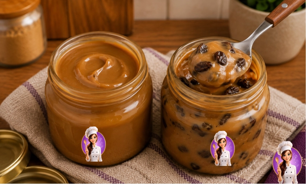 Doce de leite tradicional e doce de leite com ameixas prontos após o cozimento