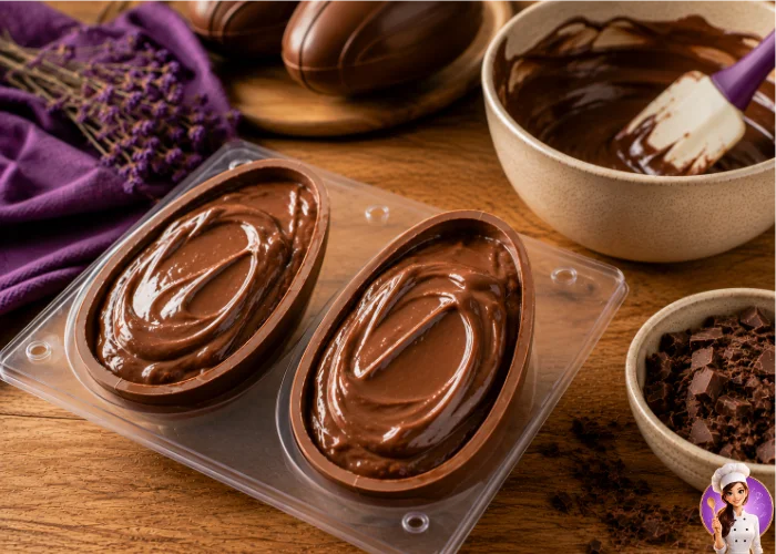 Ovo de chocolate com recheio cremoso distribuído dentro da casca
