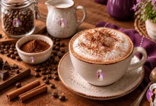 Cappuccino caseiro cremoso com espuma de leite e chocolate