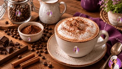 Cappuccino caseiro cremoso com espuma de leite e chocolate