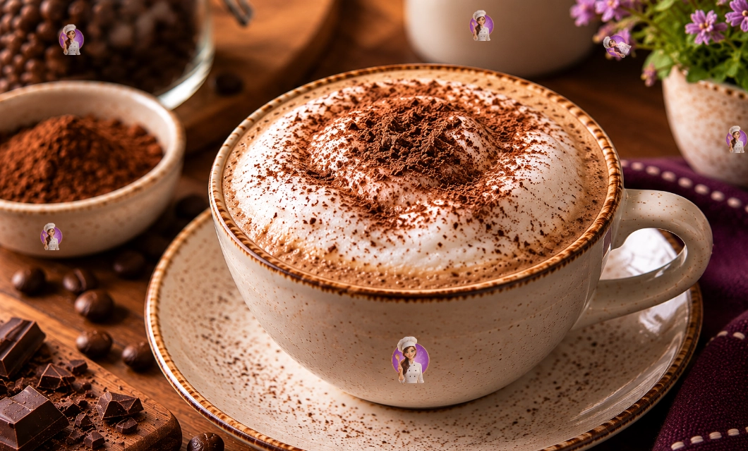 Cappuccino caseiro cremoso pronto com camada de espuma