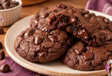 Cookie de chocolate com gotas de chocolate e centro macio
