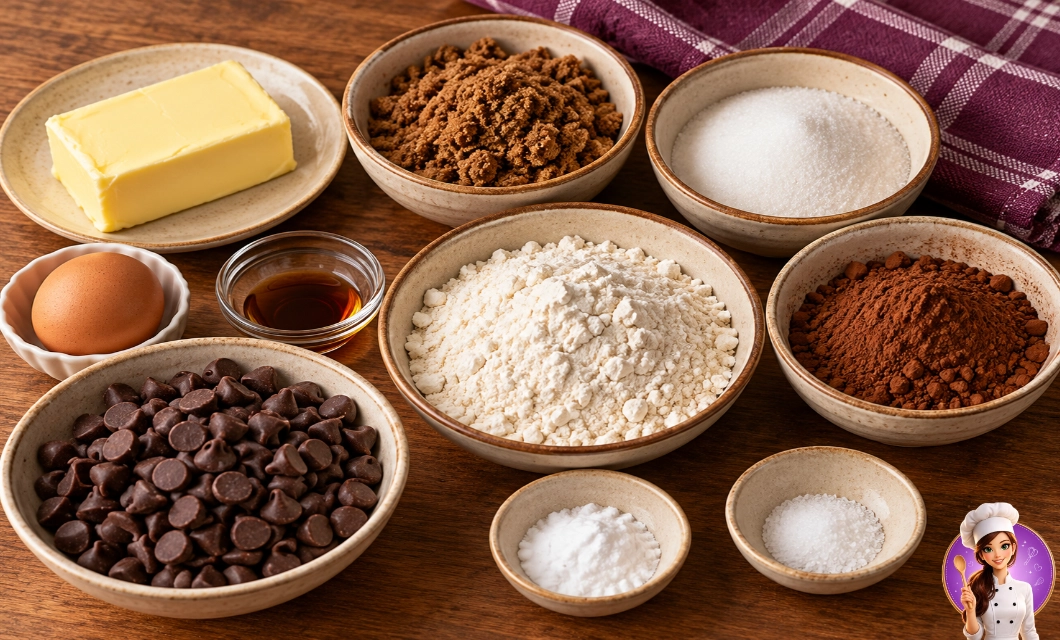 Ingredientes para cookie de chocolate com gotas de chocolate