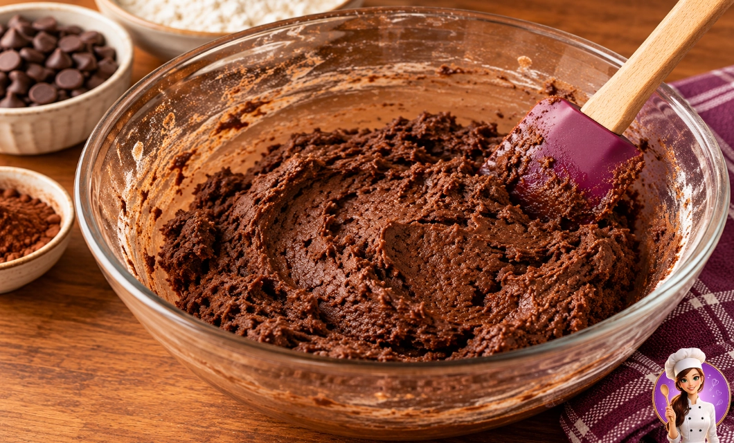 Massa de cookie de chocolate antes de adicionar as gotas