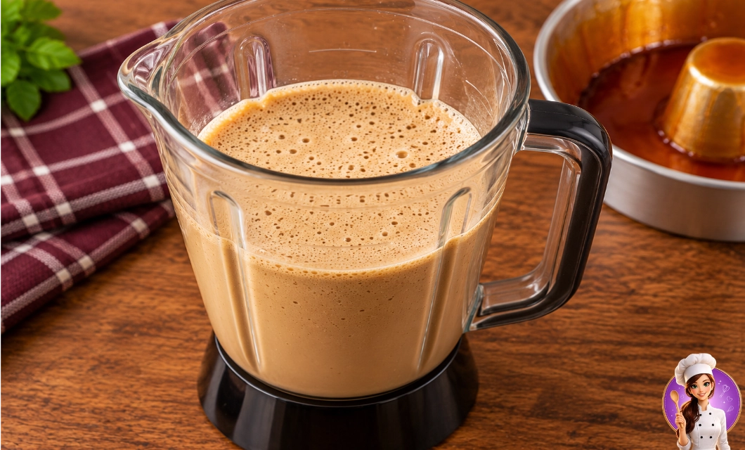 Mistura do pudim de café no liquidificador antes de assar