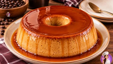 Pudim de café cremoso com calda de caramelo