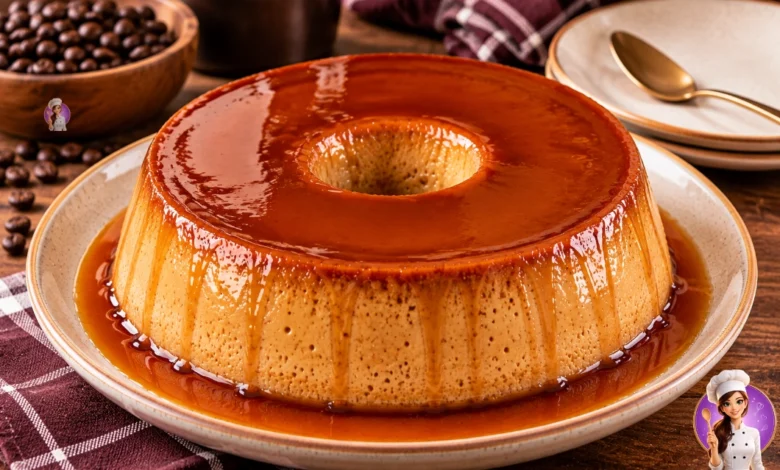 Pudim de café cremoso com calda de caramelo